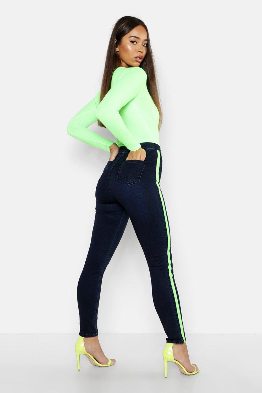 Neon stripe jeans clearance